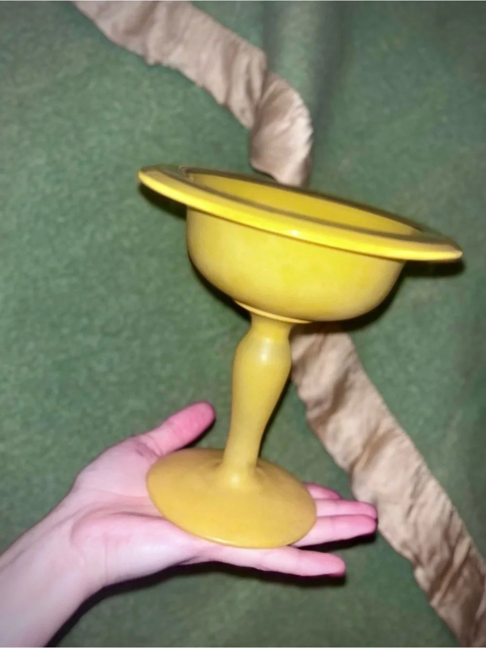 Vtg 1950s Czechoslovakian Frosted Cadmium Yellow Tango 7” Pedestal Compote